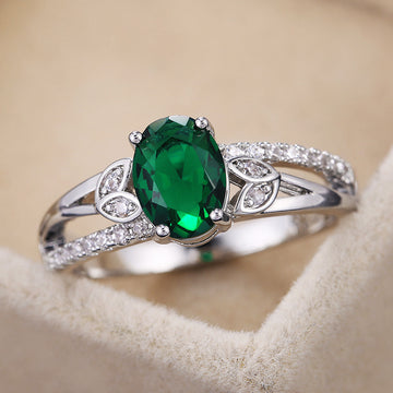 Silver Split Shank Oval Ring Blue Clear Green Stone