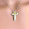 Yellow Square Stone Cross Pendant Necklace In Silver Tone view 3