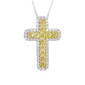 Yellow Square Stone Cross Pendant Necklace In Silver Tone view 1