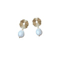 Gold Sunburst Disk Baroque Pearl Drop Earrings Pair view 5