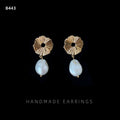 Gold Sunburst Disk Baroque Pearl Drop Earrings Pair view 6