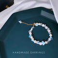 White Pearl And Iridescent Shell Chip Bracelet With Gold Tone Chain view 3