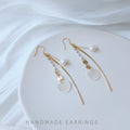Gold Tone Long Threader Coin Disc Chain Pearl And Clear Drop Earrings view 1