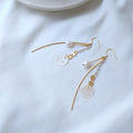 Gold Tone Long Threader Coin Disc Chain Pearl And Clear Drop Earrings view 4