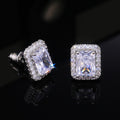 Clear Rectangular Halo Stud Earrings in Silver Tone view 1