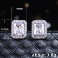 Clear Rectangular Halo Stud Earrings in Silver Tone view 5