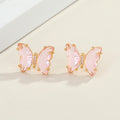 Gold Tone Faceted Butterfly Crystal Stud Earrings in Three Colors view 4