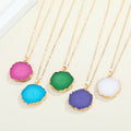 Gold Tone Round Druzy Pendant Necklaces in Five Colors view 1