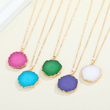 Gold Tone Round Druzy Pendant Necklaces in Five Colors