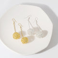 Gold and Silver Long Bar Tangled Wire Ball Hook Earrings view 2