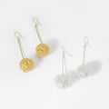 Gold and Silver Long Bar Tangled Wire Ball Hook Earrings view 1