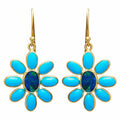 Blue Floral Enamel Drop Earrings in Two Metal Tones view 3
