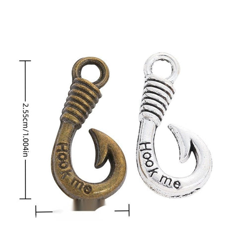 Assorted curved fishhook charm shown from the front