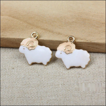 White Enamel Sheep Charm in 1 Metal Finish for Jewelry Making
