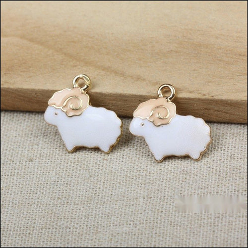 White Enamel Sheep Charm shown on a white background