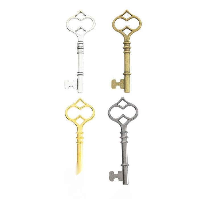Heart Top Skeleton Key Charm Pendants in Four Finishes