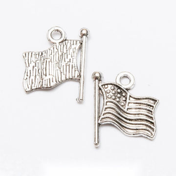 Flag On Pole Vintage Metal Charm Pendant for Jewelry Making