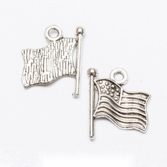 Flag On Pole Vintage Metal Charm Pendant for Jewelry Making