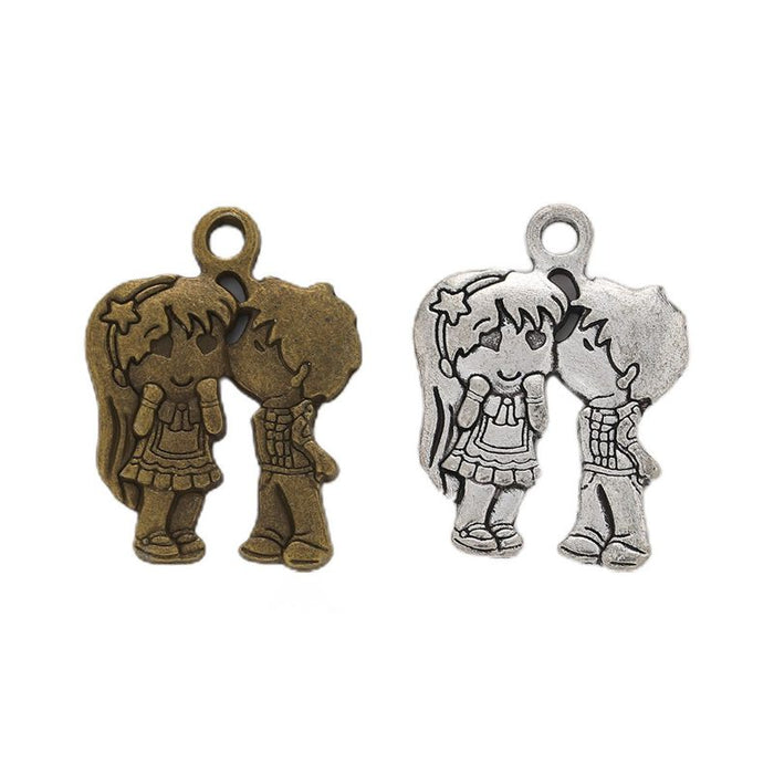 Kissing Couple Detailed Metal Charm in 2 Finishes for Crafting