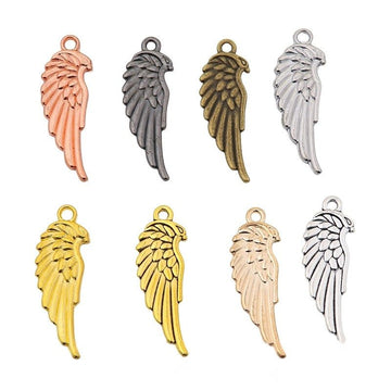 Long Feathered Wing Charm Pendants in Eight Finishes