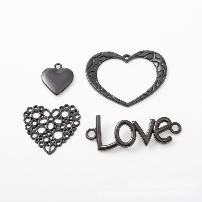 Black Heart Connector Three Openwork Metal Jewelry Link Designs