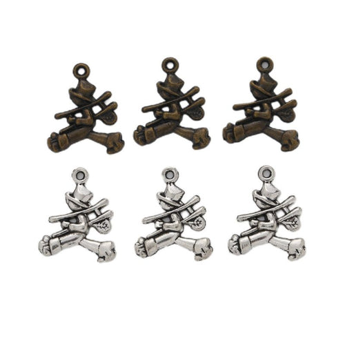 Grouped front view of campfire log charms in the available finishes