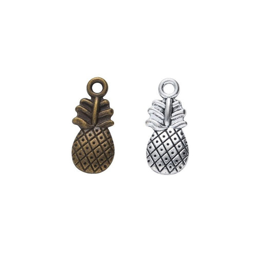 Pineapple Charm shown in the available metal finishes on white
