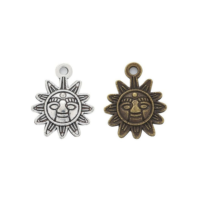 Sun Face Flower Metal Charms in Two Antique Finishes