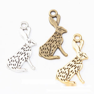 Long Ear Sitting Rabbit Metal Charms In Three Finishes