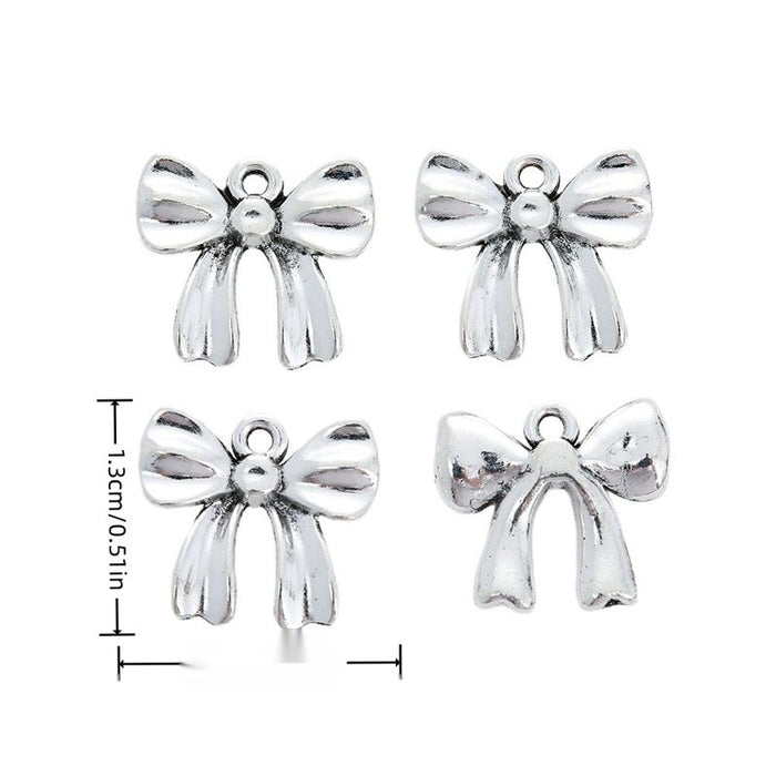 Classic Ribbon Bow Alloy Charm in Antique Silver Finish