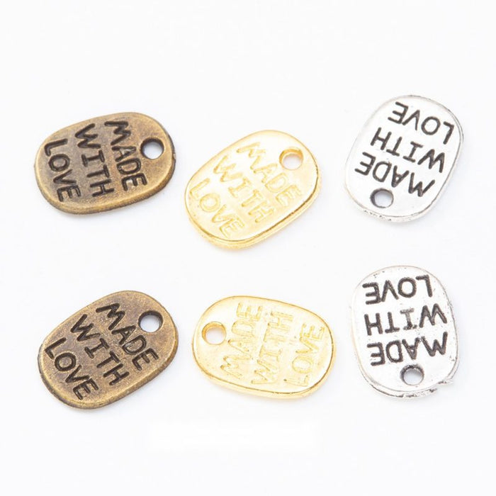 Made With Love Rectangular Message Metal Charm Jewelry Making Component