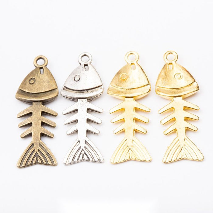 Jointed Fish Skeleton Metal Charm in Three Finishes