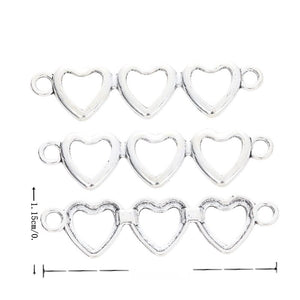 Triple Open Heart Connector in Antique Silver Tone