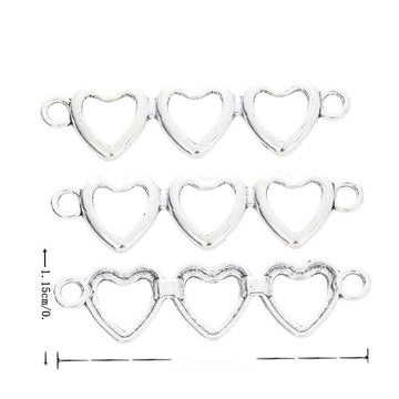 Triple Open Heart Connector in Antique Silver Tone