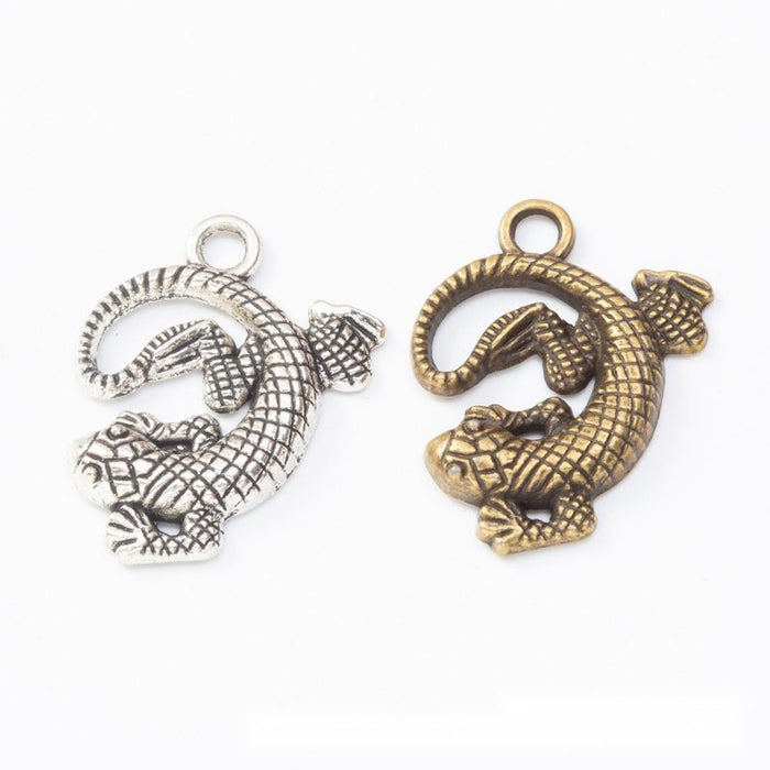 Antique Curled Lizard Metal Charm, Two Finishes Jewelry Component