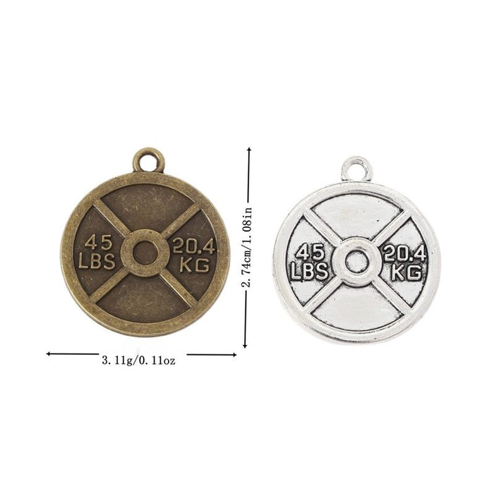 Round Weight Plate Metal Charms in Two Antique Finishes