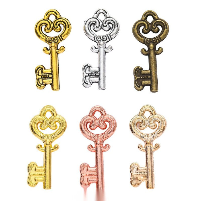 Scrollwork Heart Key Charms in Six Metal Finishes for Jewelry Making