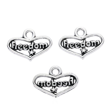 Freedom Heart Word Charms in Antique Silver for Jewelry Making