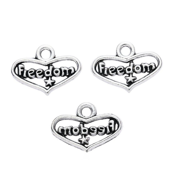 Freedom Heart Word Charms in Antique Silver for Jewelry Making