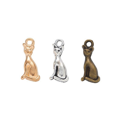 Product photo 1 of the sitting cat charm highlighting its slender seated cat silhouette with curled tail opening