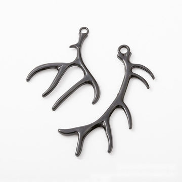 Black Antler Branch Metal Pendant Charms In Two Shapes