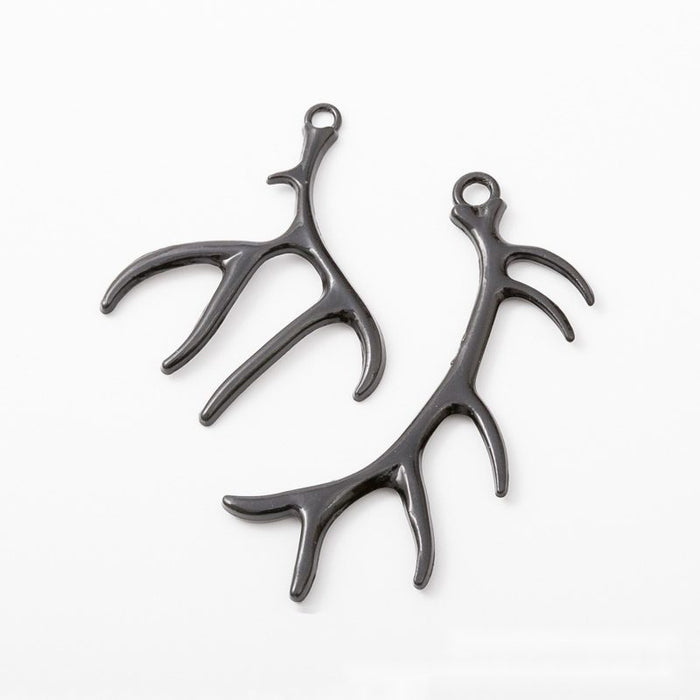 Black Antler Branch Metal Pendant Charms In Two Shapes