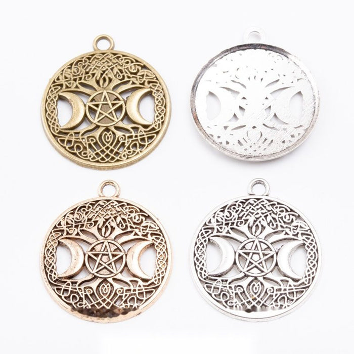 Celestial Moon and Star Round Metal Charms in Three Finishes