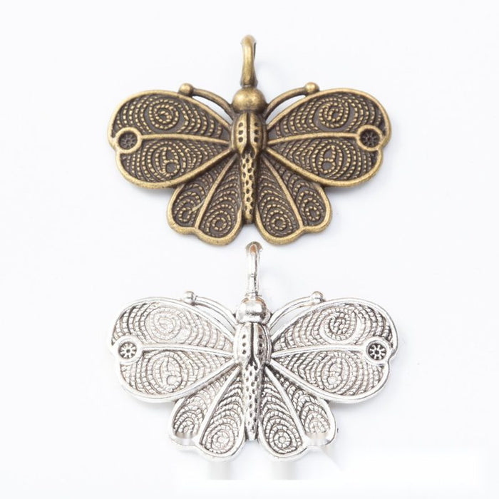 Detailed Butterfly Metal Charm in 2 Distinct Finishes for Jewelry Making