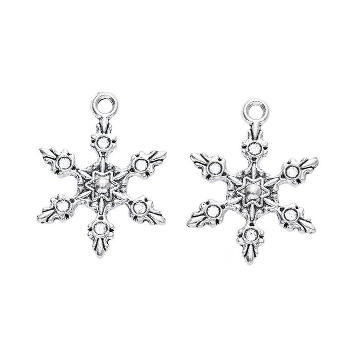 Antique Silver Dendrite Snowflake Charm with Cutout Details