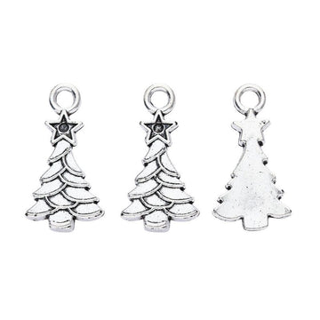 Antique Silver Openwork Christmas Tree Charm with Star Top