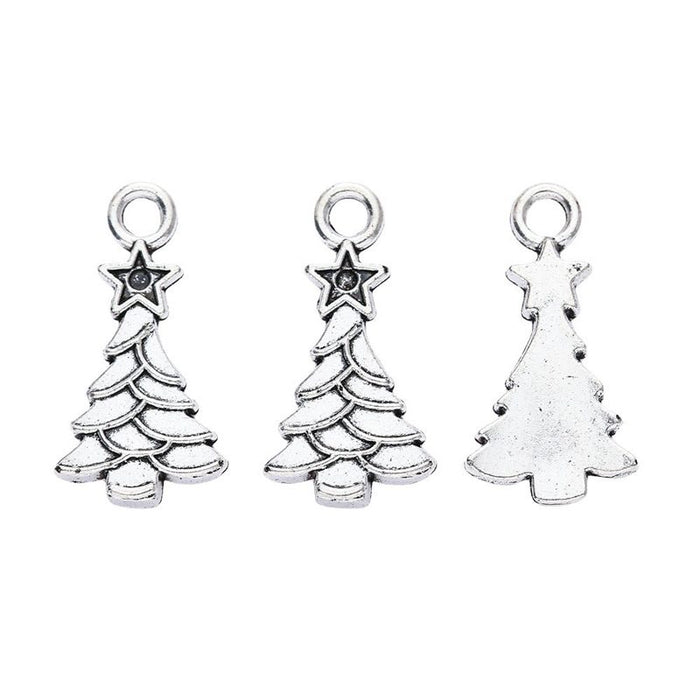 Antique Silver Openwork Christmas Tree Charm with Star Top