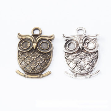 Large Eye Owl Metal Charms in Antique Bronze and Silver