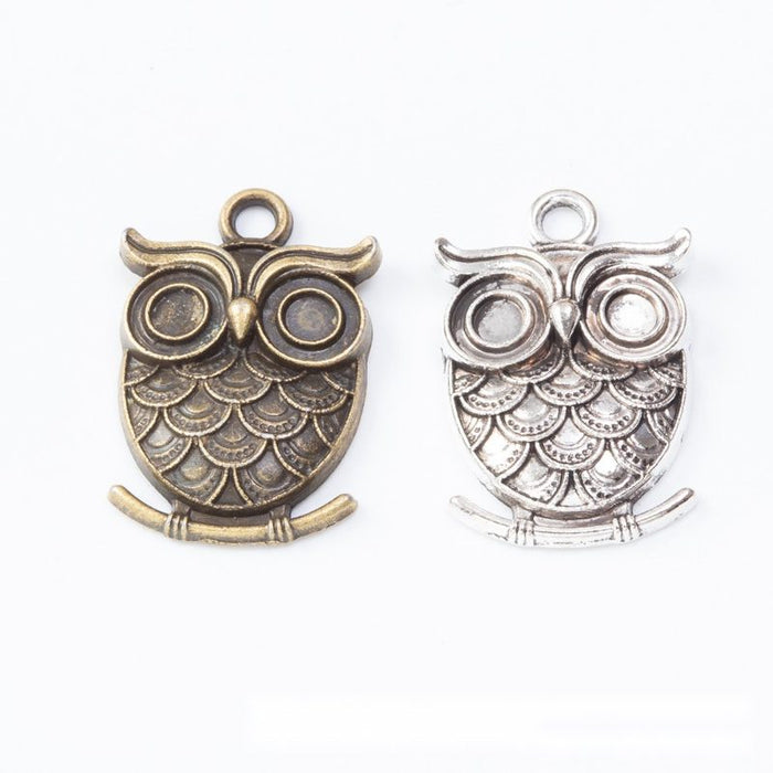 Large Eye Owl Metal Charms in Antique Bronze and Silver
