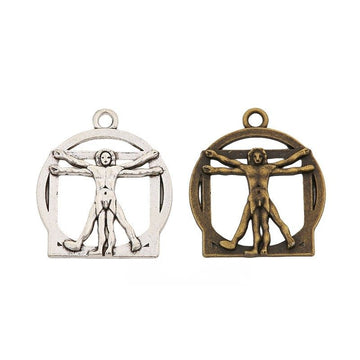 Vitruvian Figure Charm In 2 Metal Finishes For Jewelry Making